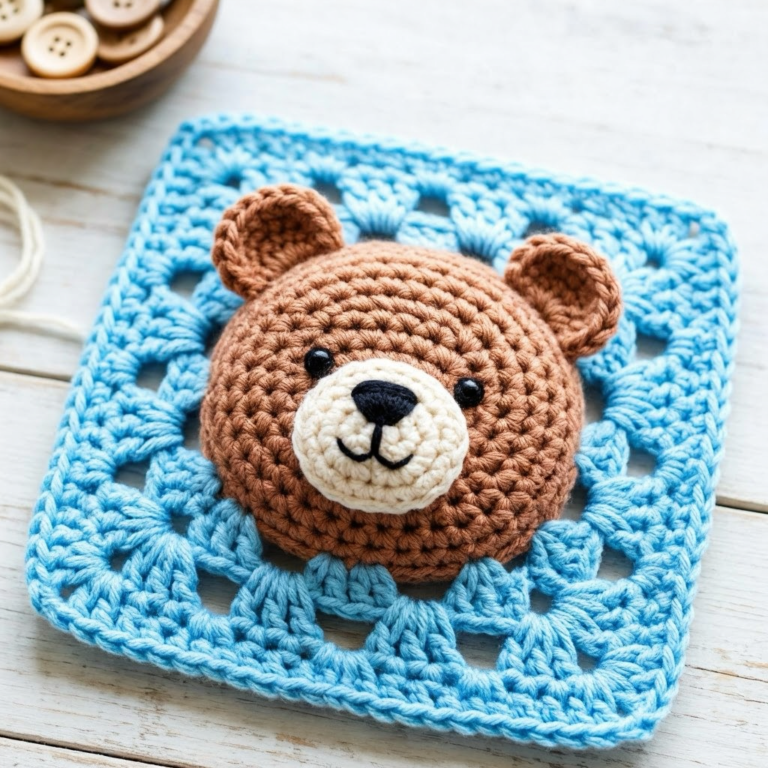 Bear Granny Square Crochet Pattern – Cute Animal Block