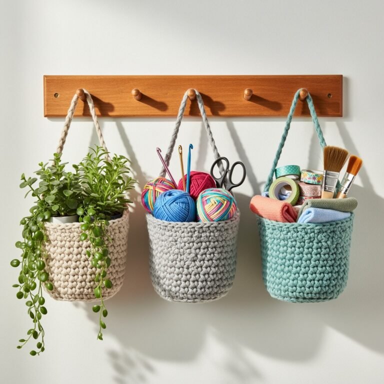 Easy Crochet Hanging Basket Pattern – 3 Size DIY Set