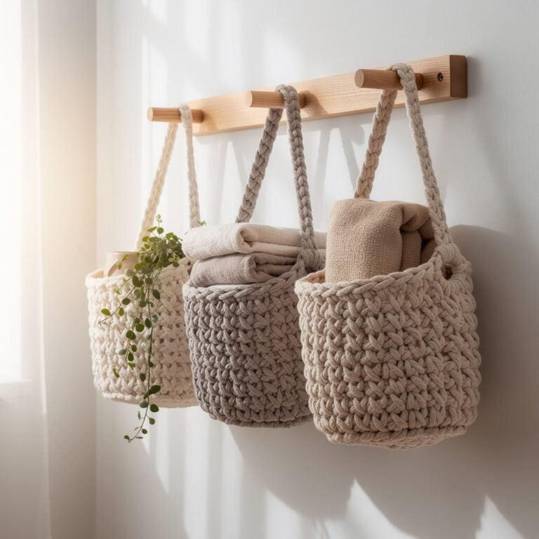 Crochet Hanging Basket Pattern – DIY Wall Storage Set