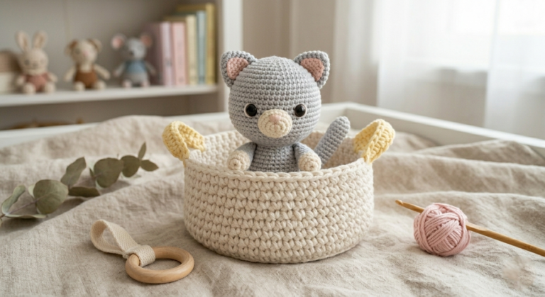 Baby Cat Amigurumi Crochet Pattern with Basket