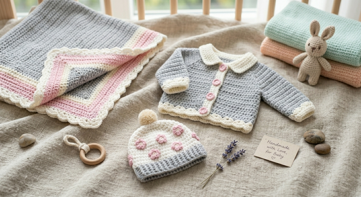 Crochet Baby Blanket, Hat & Cardigan Pattern