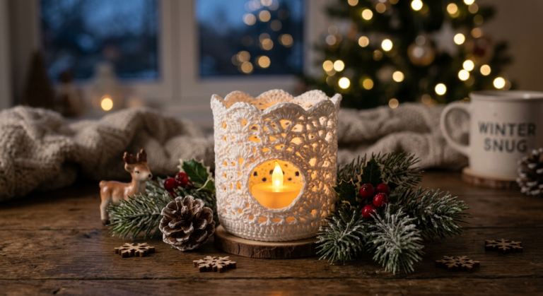 Crochet LED Tealight Holder Pattern – “Let It Snow”