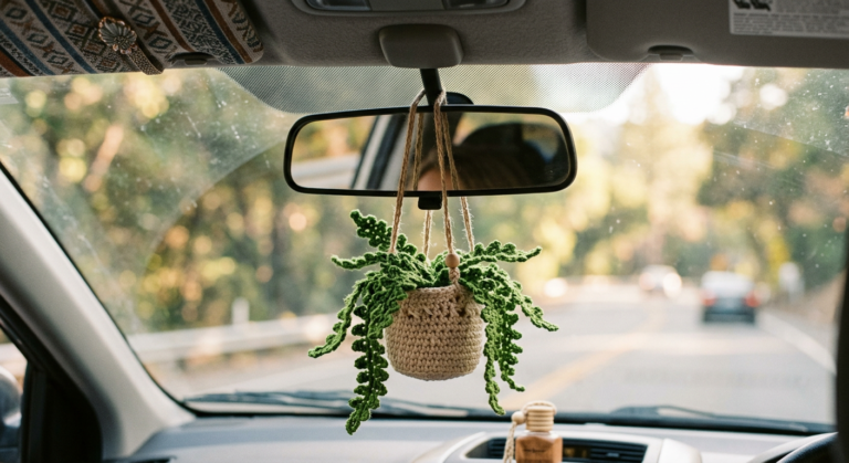 Crochet Fern Plant Car Hanging Pattern (Free PDF Download)