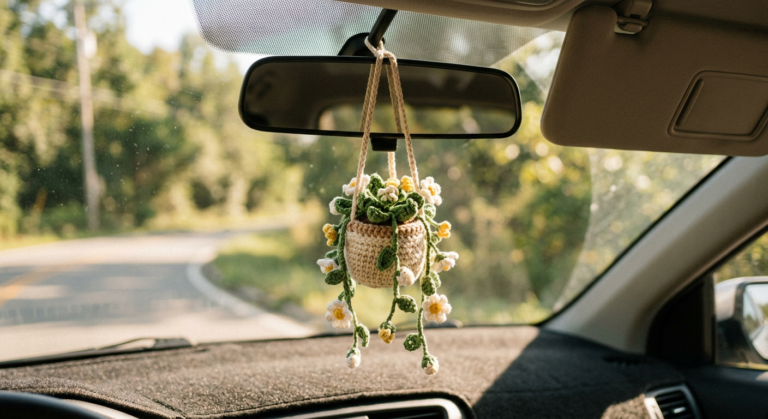 Crochet Plant Car Hanging Pattern (Cute Flower Pot Charm)