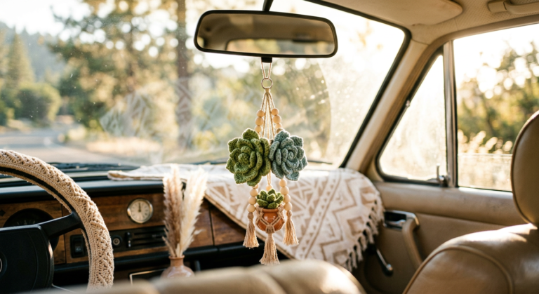 Crochet Succulent Plant Car Hanging Pattern (Free PDF)