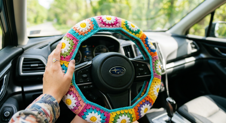 Crochet Steering Wheel Cover Pattern (Daisy Granny Squares)