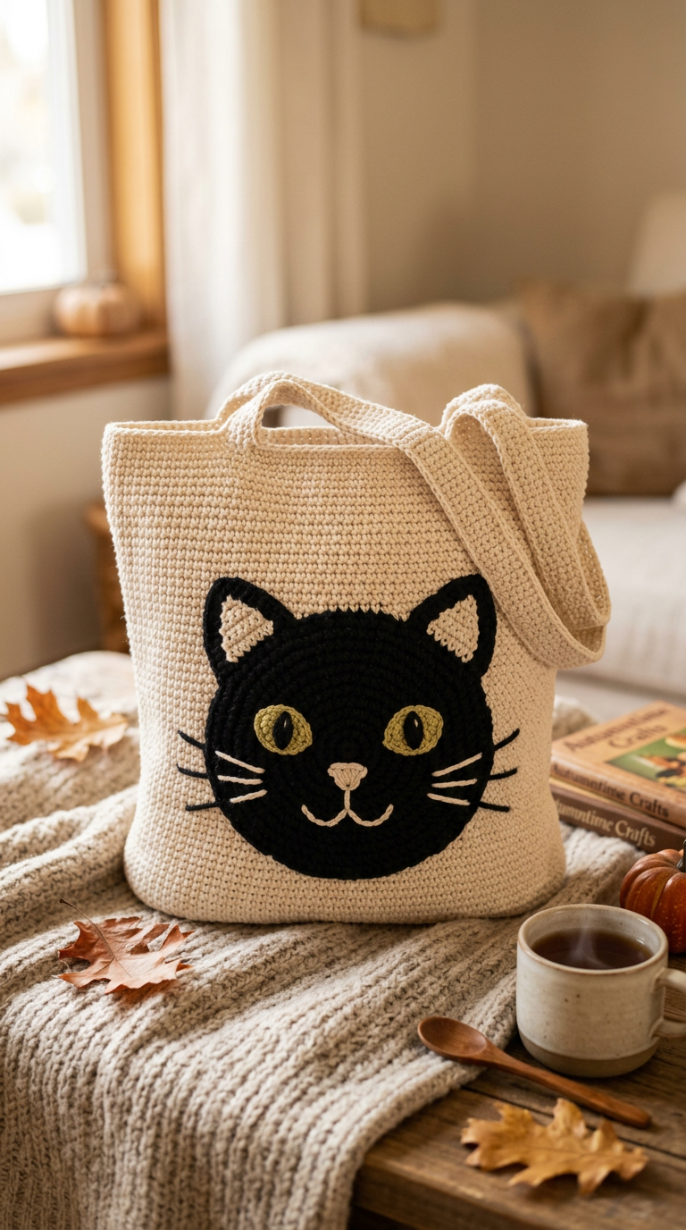 Black Cat Crochet Bag Pattern (Intarsia Tote PDF)