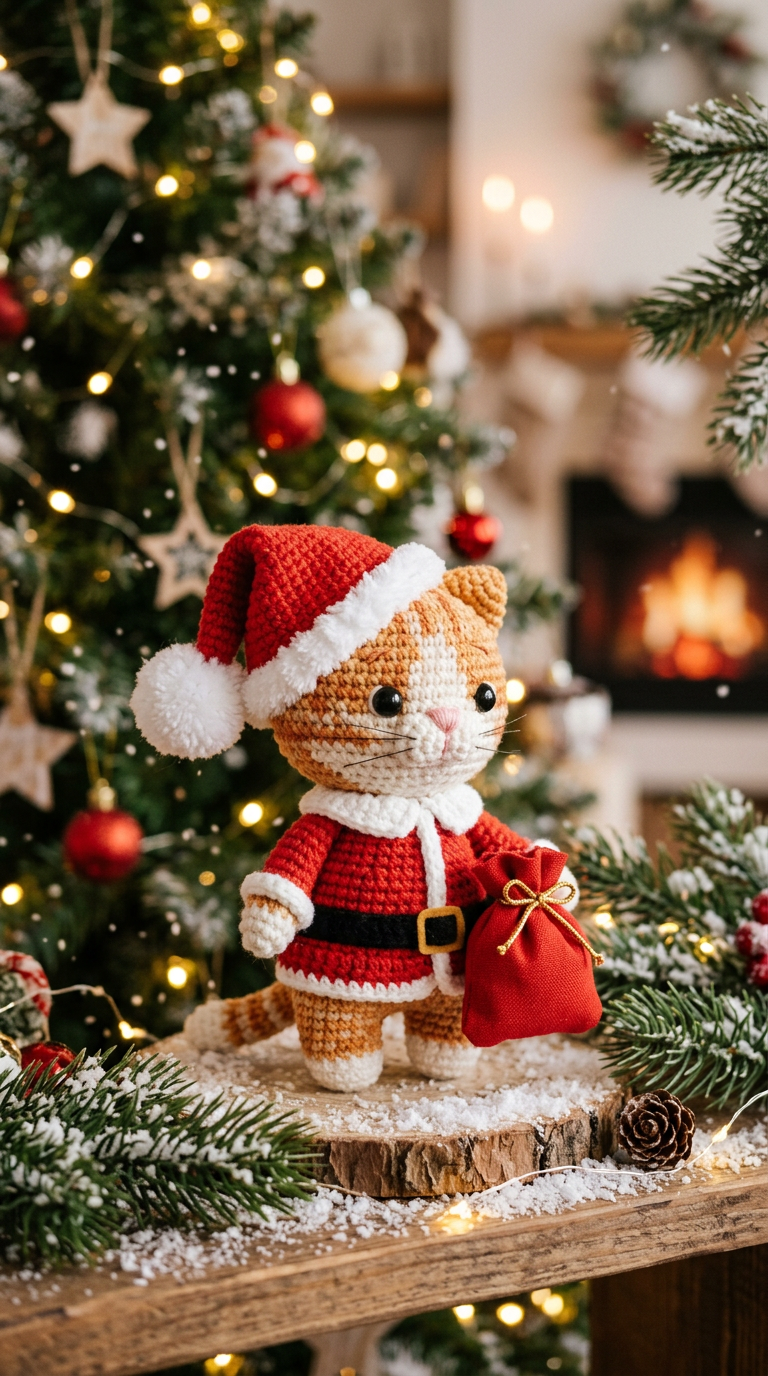 Santa Christmas Cat Crochet Pattern (Free Amigurumi Tutorial)