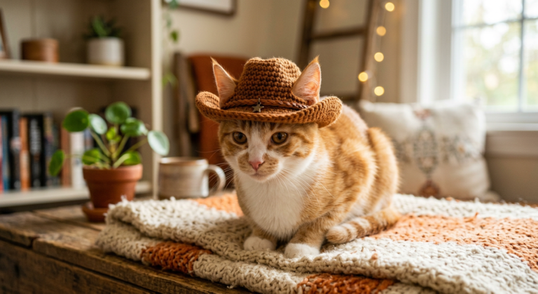 Cowboy Cat Hat Crochet Pattern (Adorable Pet Hat Tutorial)