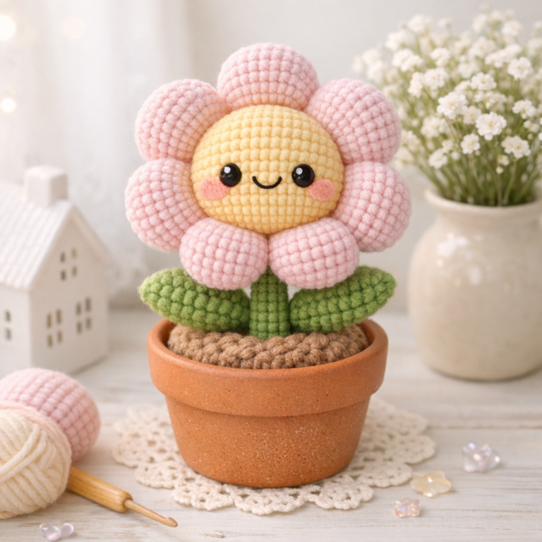 🌸How to Crochet a Cute Cheeky Flower Plush (Step-by-Step Beginner Guide)