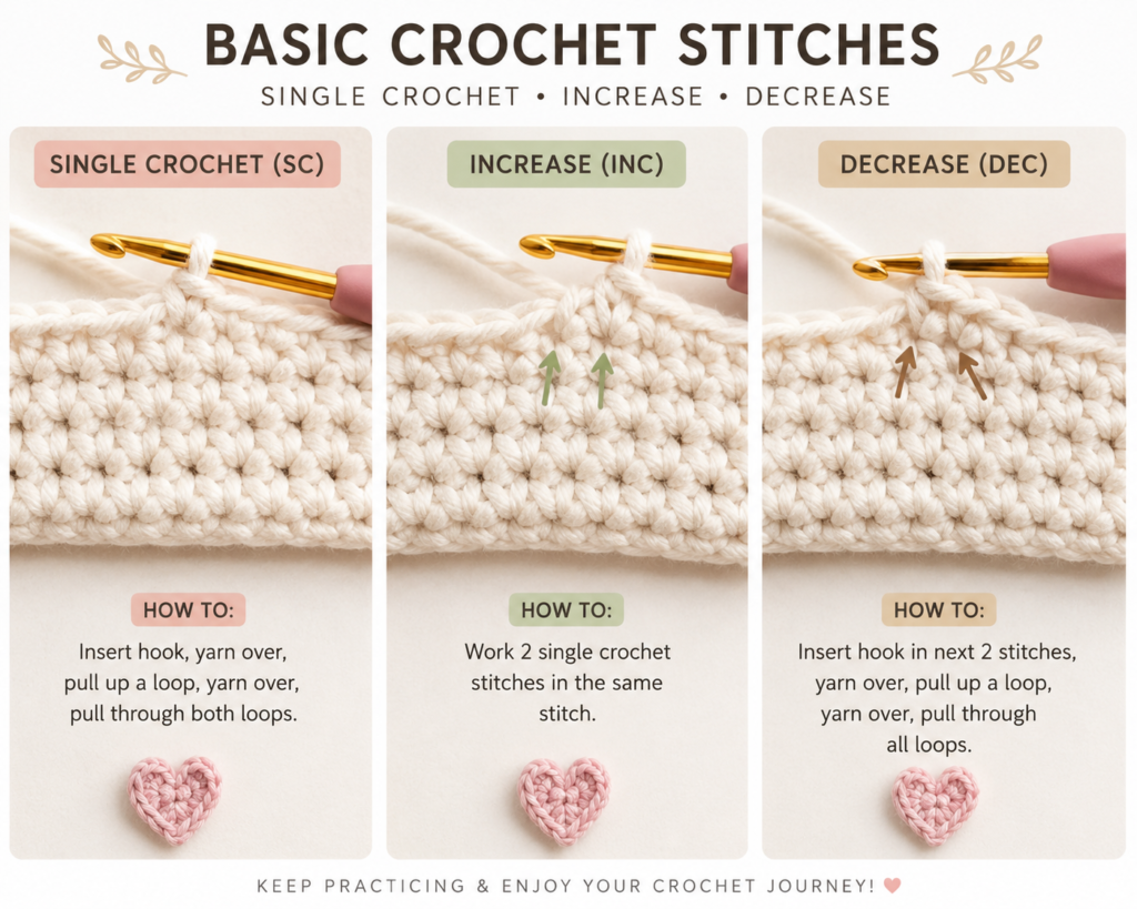 Close-up of crochet stitches used in the owl amigurumi pattern.