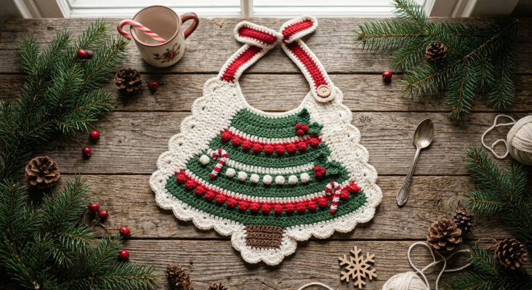 Christmas Tree Candy Cane Bib Crochet Pattern (Free PDF Guide)
