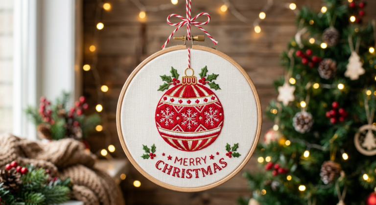 Christmas Ornament Embroidery Pattern for Beginners (Free PDF Guide)