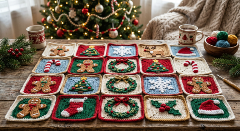 🎄Crochet Christmas Granny Square Pattern (Festive Blanket + Free PDF)