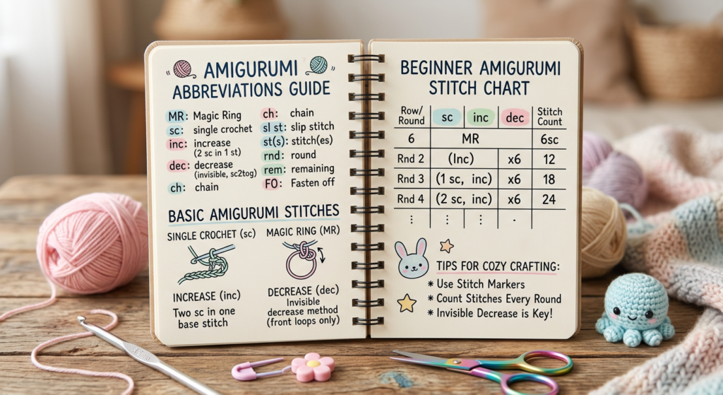 Crochet abbreviation chart for beginner amigurumi patterns.