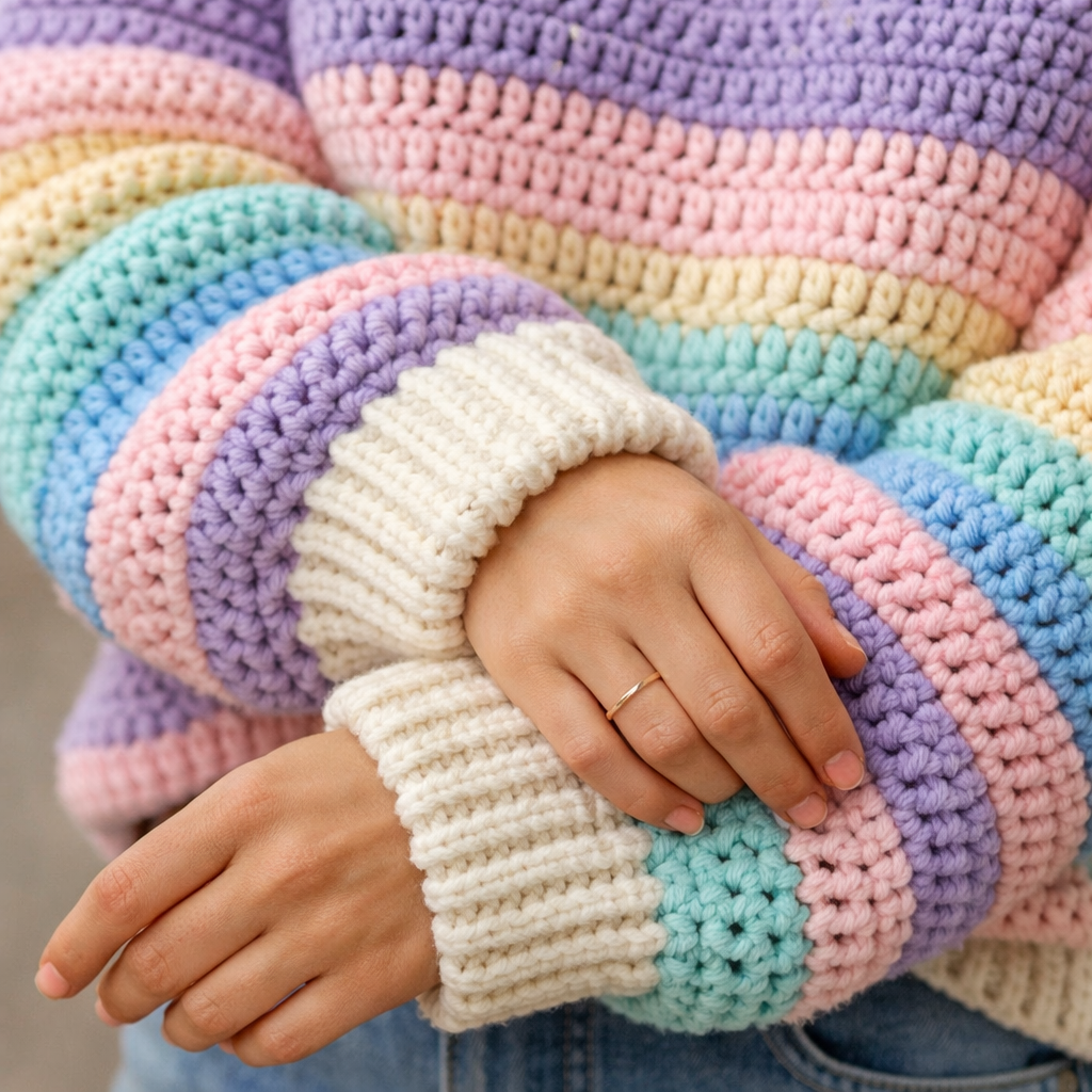 crochet sweater sleeve with ribbed cuff