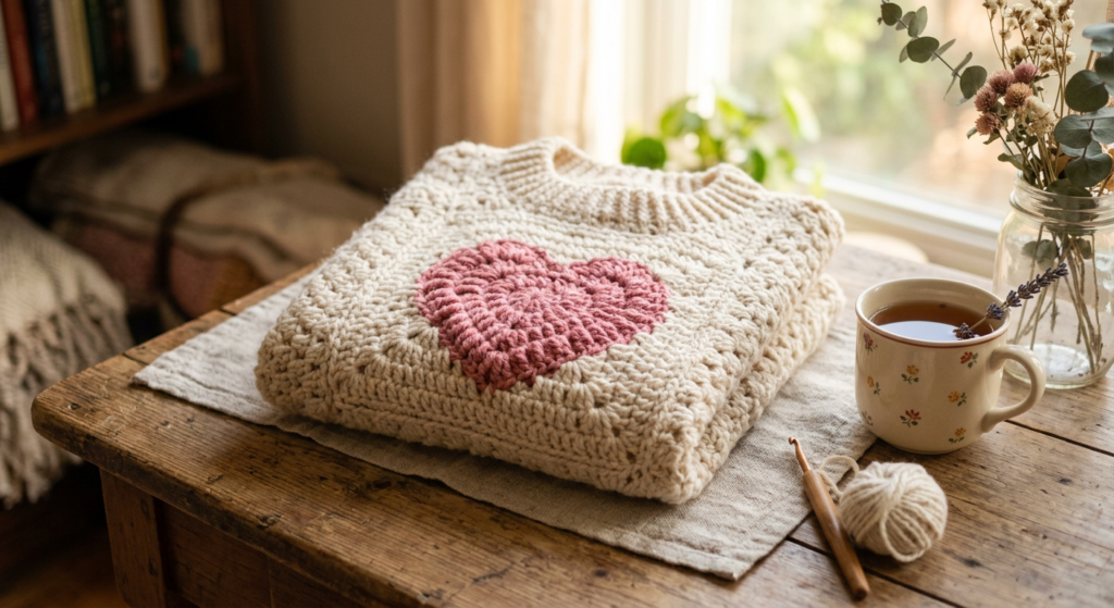 crochet sweater sleeve with ribbed cuff