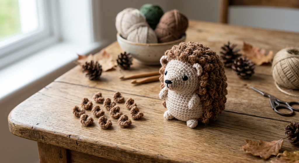 Small crochet spikes prepared for the hedgehog toy.
