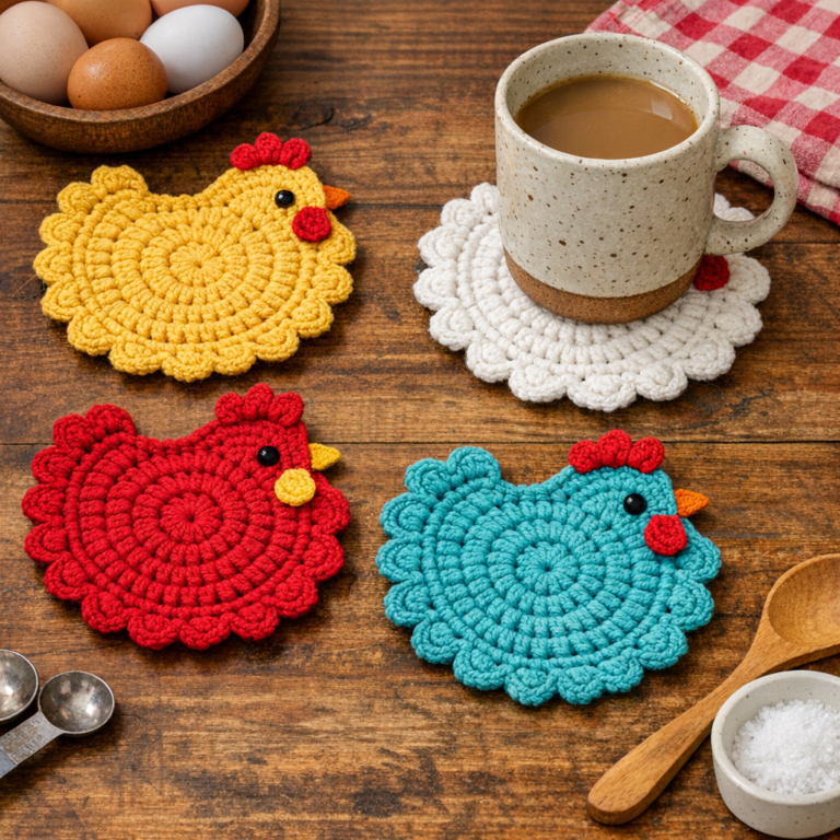 🐥Crochet Chicken Coaster Pattern (Easy & Cute + Free PDF)