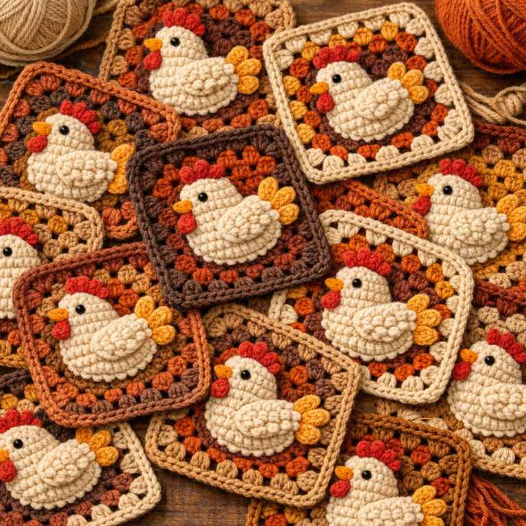 🐔Chicken Granny Square Crochet Pattern (Free + PDF Download)
