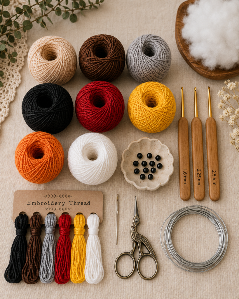 Hermione amigurumi crochet supplies with cotton yarn